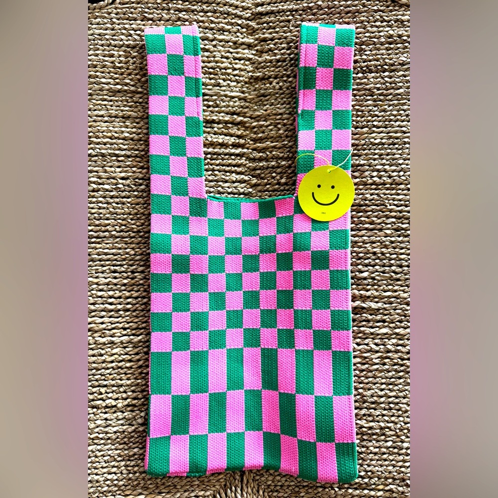 Checkered Tote Bag Green/Pink